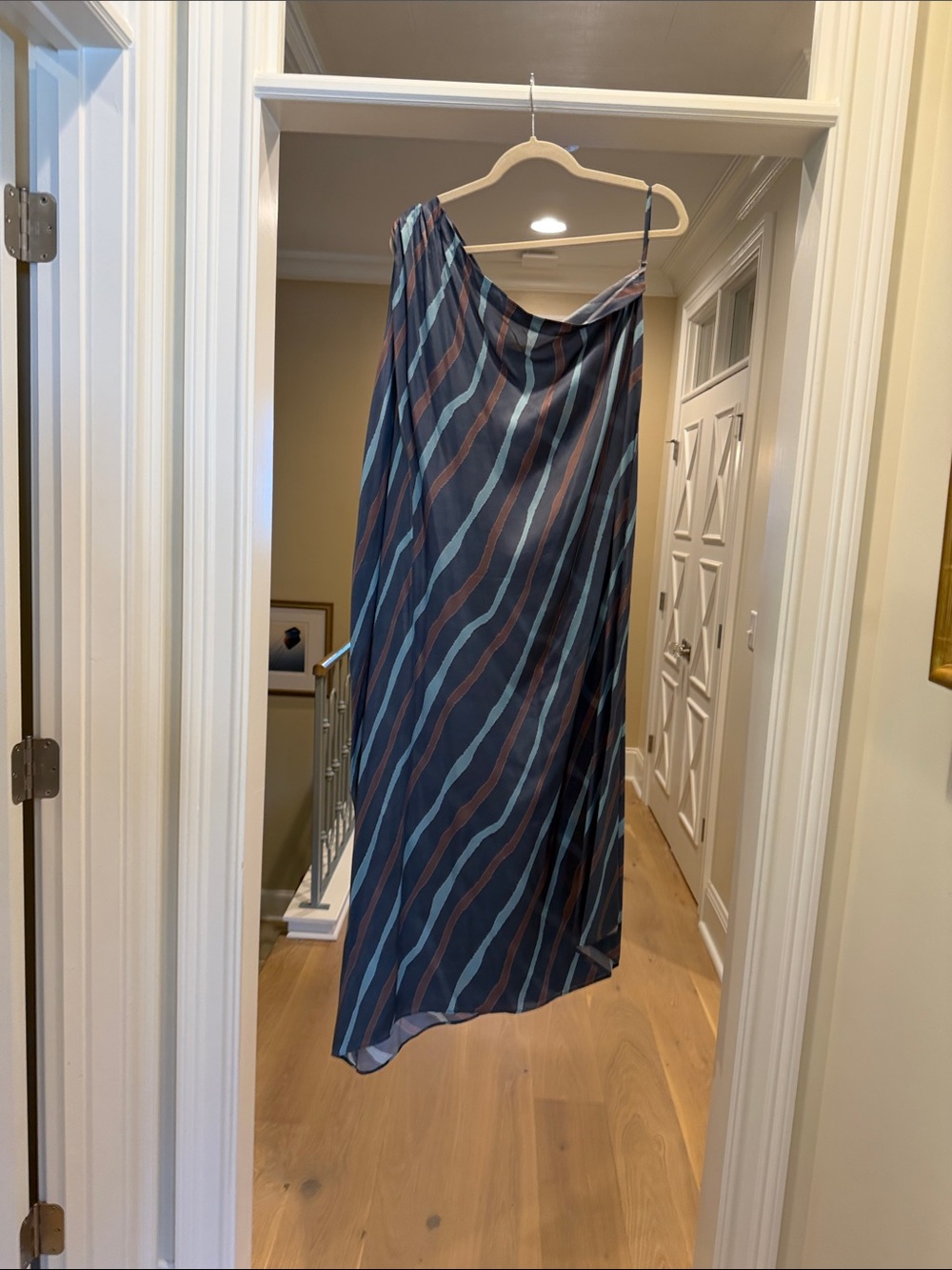 Tanavana Striped asymmetrical one shoulder dress Rust